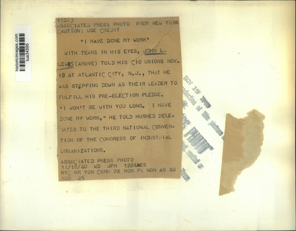 1940 Press Photo United Mine Workers chief John Lewis steps down in New Jersey