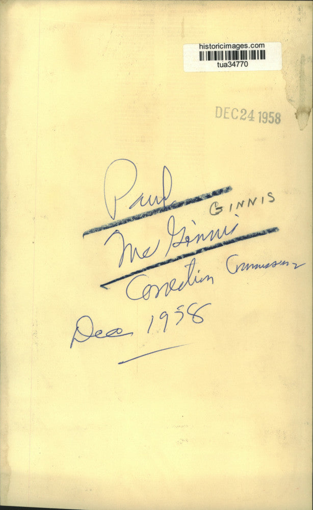 1958 Press Photo Paul McGinnis, New York State Commissioner of Correction