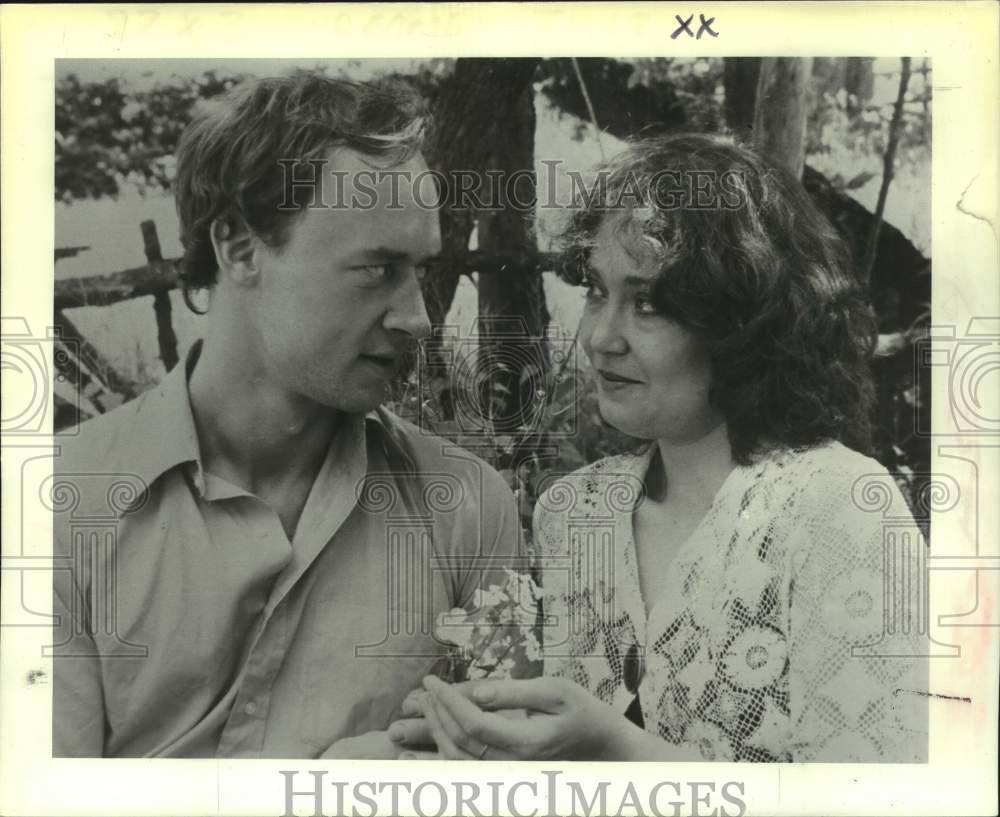 1979 Press Photo Court Miller &amp; Janni Brenn in scene from movie - tua35285- Historic Images