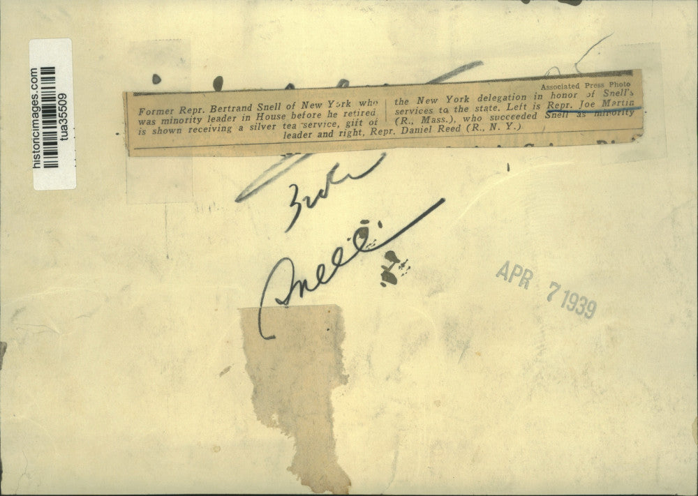 1939 Press Photo Retired New York politician honored by US Congressmen