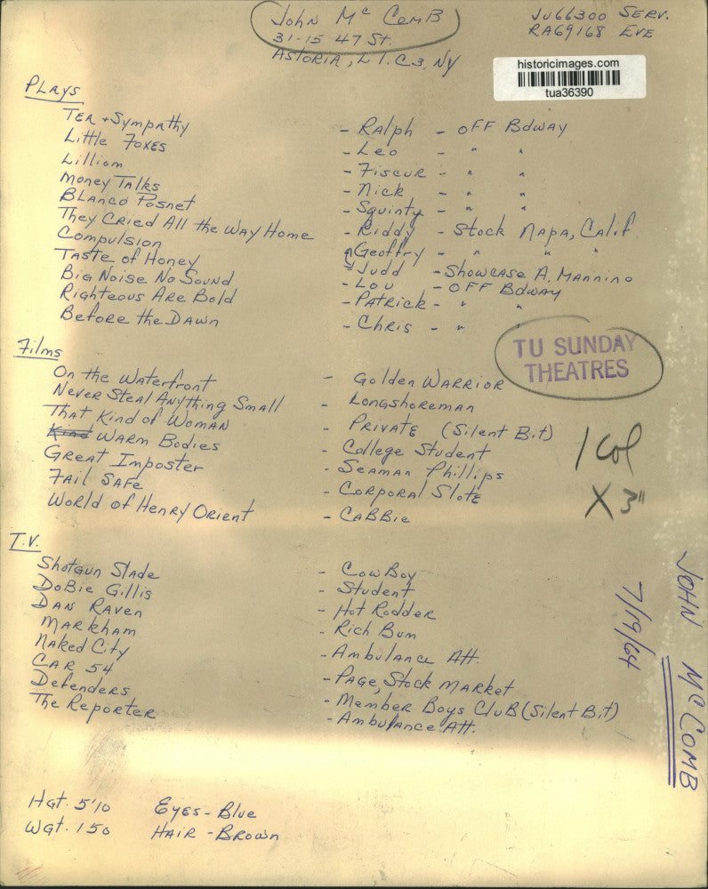 1964 Press Photo New York actor John McComb - tua36390