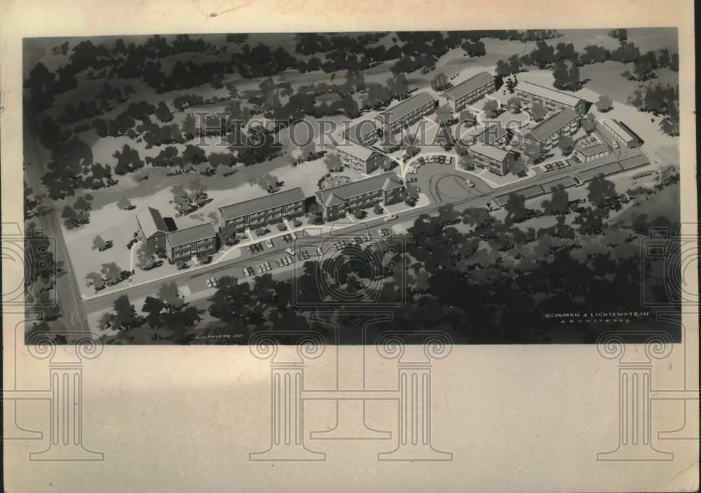 1962 Press Photo Architect's sketch of proposed Menands, NY apartment complex