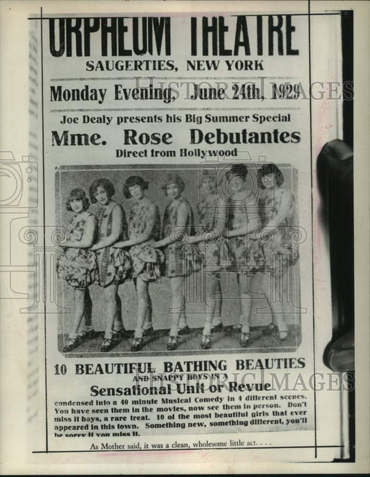 1929 Press Photo Playbill for Mademoiselle Rose Debutantes appearance, New York- Historic Images