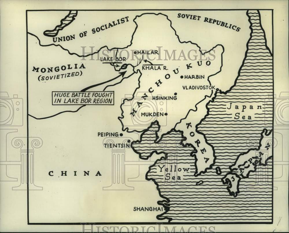 1939 Press Photo Map highlights battle area of Russian-Japanese war in Mongolia- Historic Images