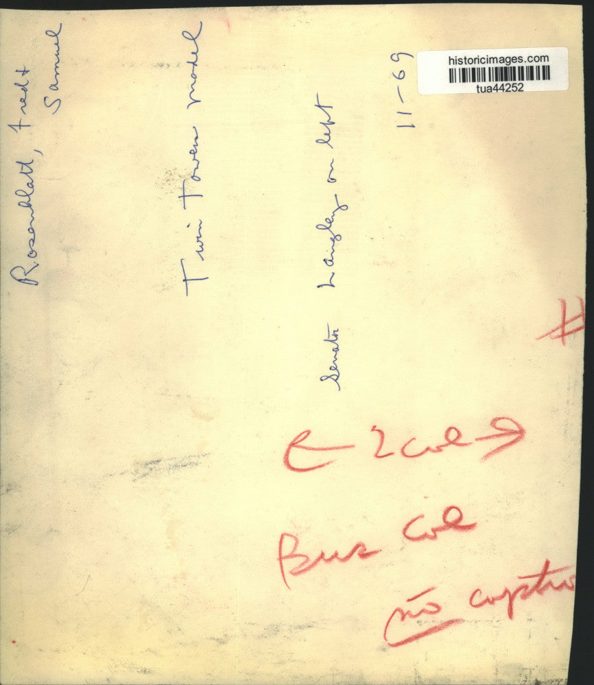 1969 Press Photo Businessmen show Twin Towers model to New York State Senator