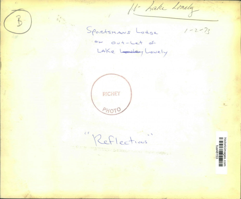 1973 Press Photo Sportsmans Lodge reflected in Lake Lonely, New York - tua48153