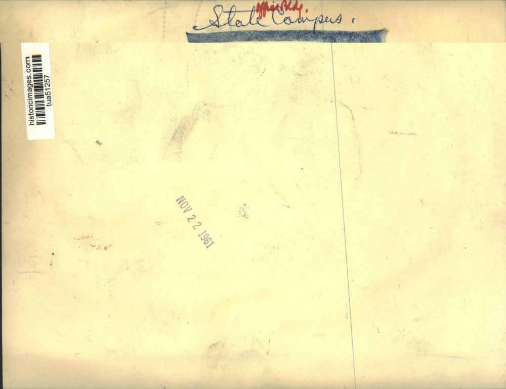 1961 Press Photo Worker on front loader at Albany, New York construction site