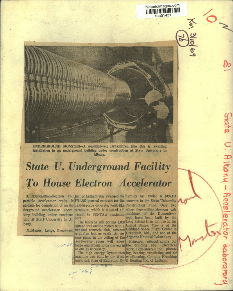 1969 Press Photo Electron Accelerator at State University of New York, Albany