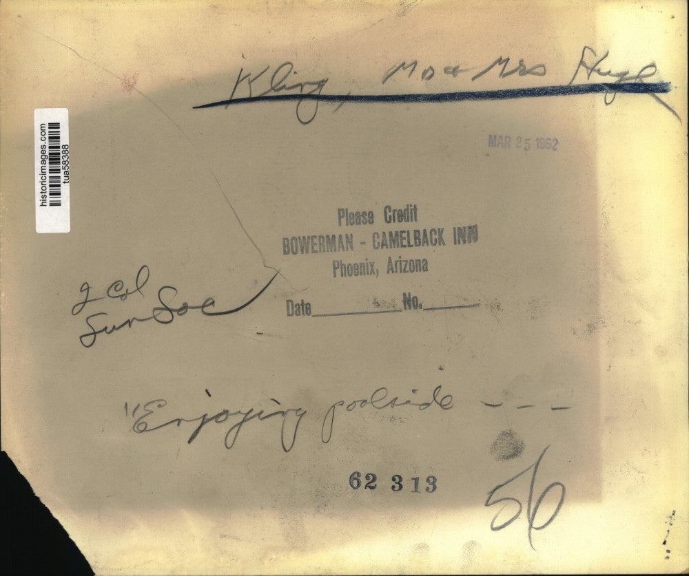 1962 Press Photo Mr. & Mrs. Hugh Kling at Camelback Inn in Phoenix, Arizona