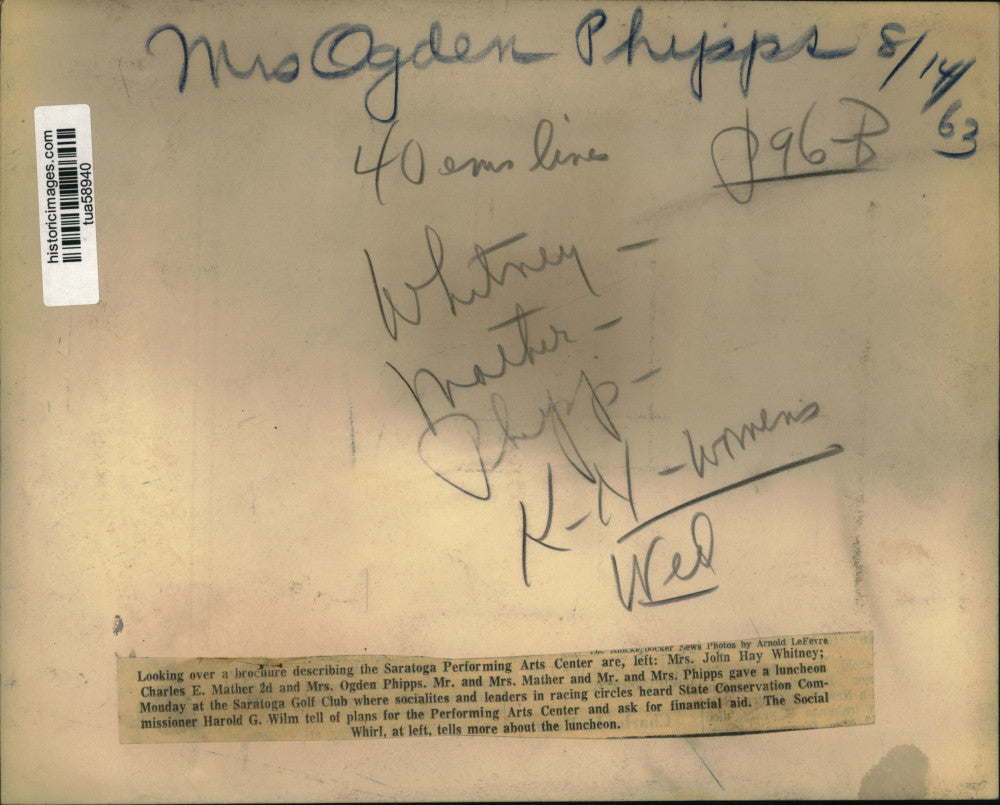 1963 Press Photo Group looks over brochure during luncheon in Saratoga, New York