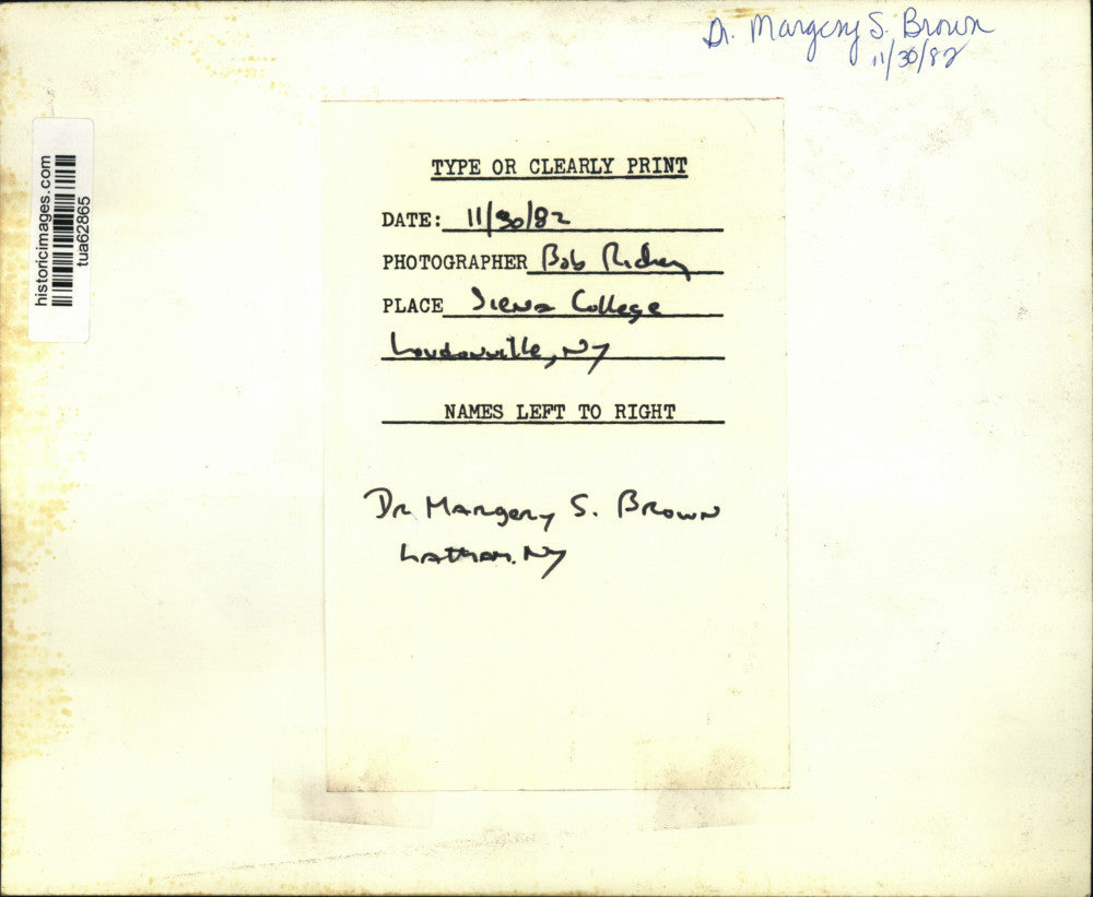 1982 Press Photo Dr. Margery S. Brown, Siena College, Loudonville, New York