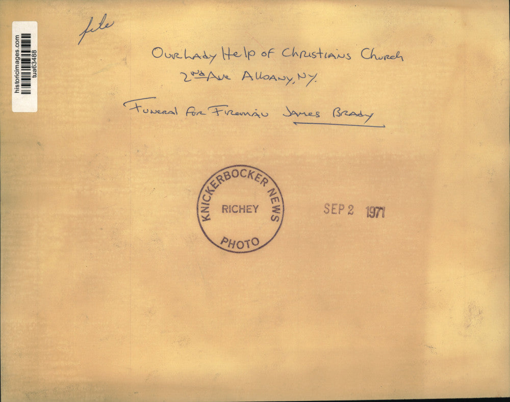 1971 Press Photo Firemen in formation at James Brady funeral, Albany, New York