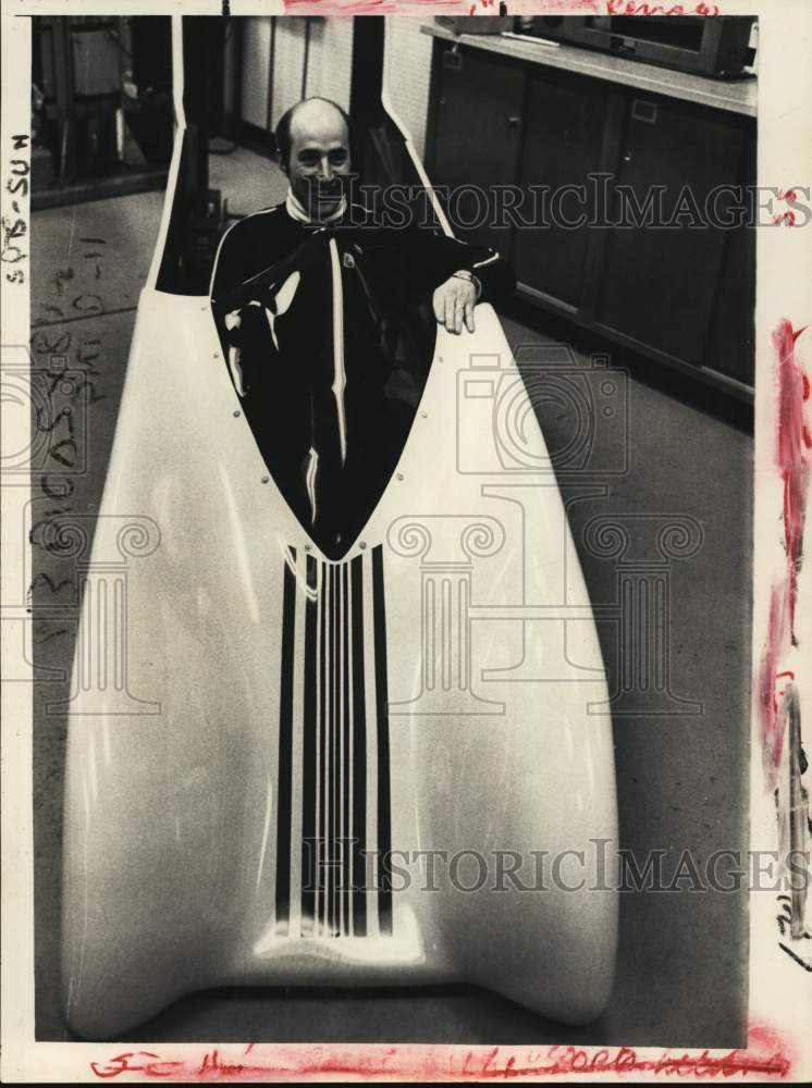 1979 Press Photo Chris Cross sits in bobsled in New York - tua69300- Historic Images