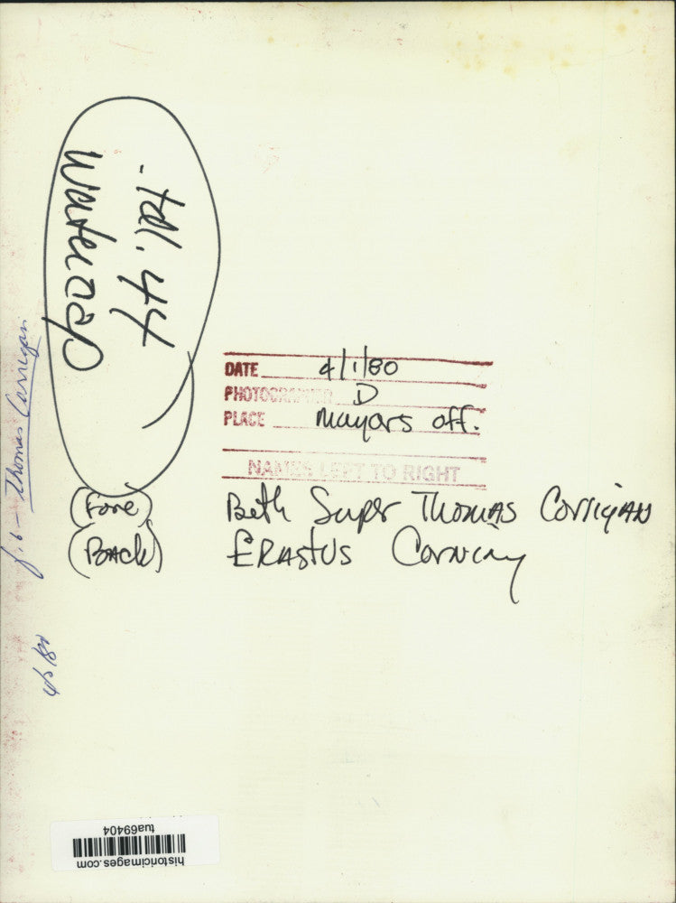 1980 Press Photo Thomas Corrigan with Erastus Corning in Albany, New York