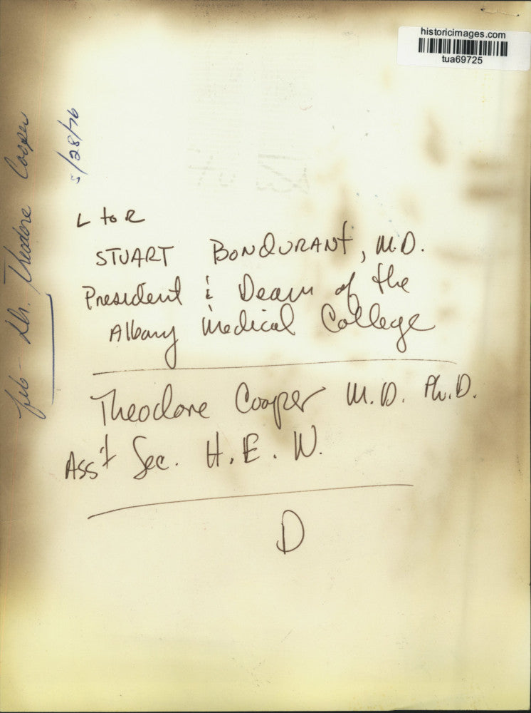 1976 Press Photo Stuart Bondurant, MD, & Theodore Cooper, MD, Albany, New York