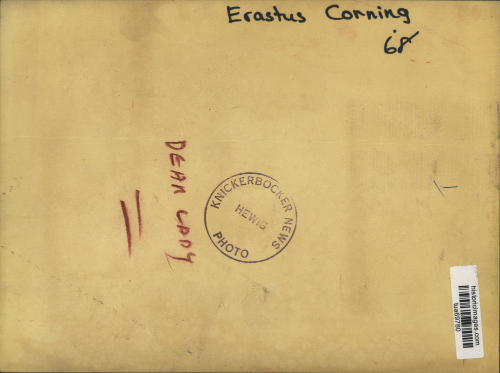 1968 Press Photo Albany, New York Mayor Erastus Corning chats with lady at lunch