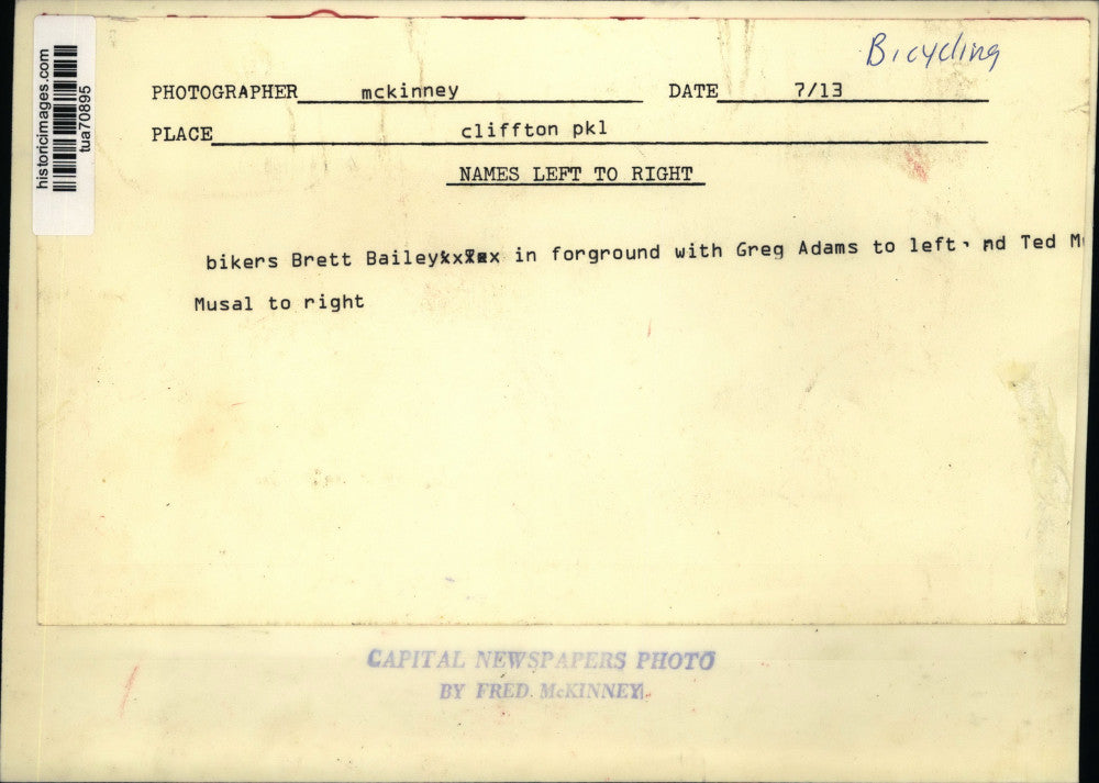 Press Photo Brett Bailey, Greg Adams & Ted Musal bicycling in Clifton Park, NY