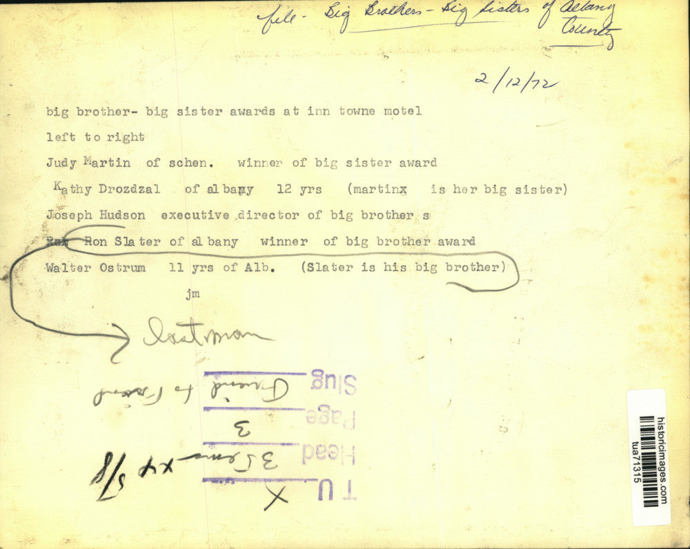 1972 Press Photo Big Brother Big Sister awards presentation in Albany, New York