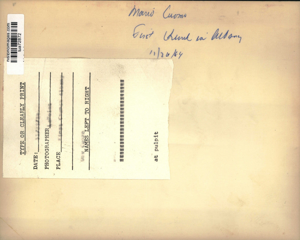 1984 Press Photo New York Governor Mario Cuomo speaks at First Church in Albany