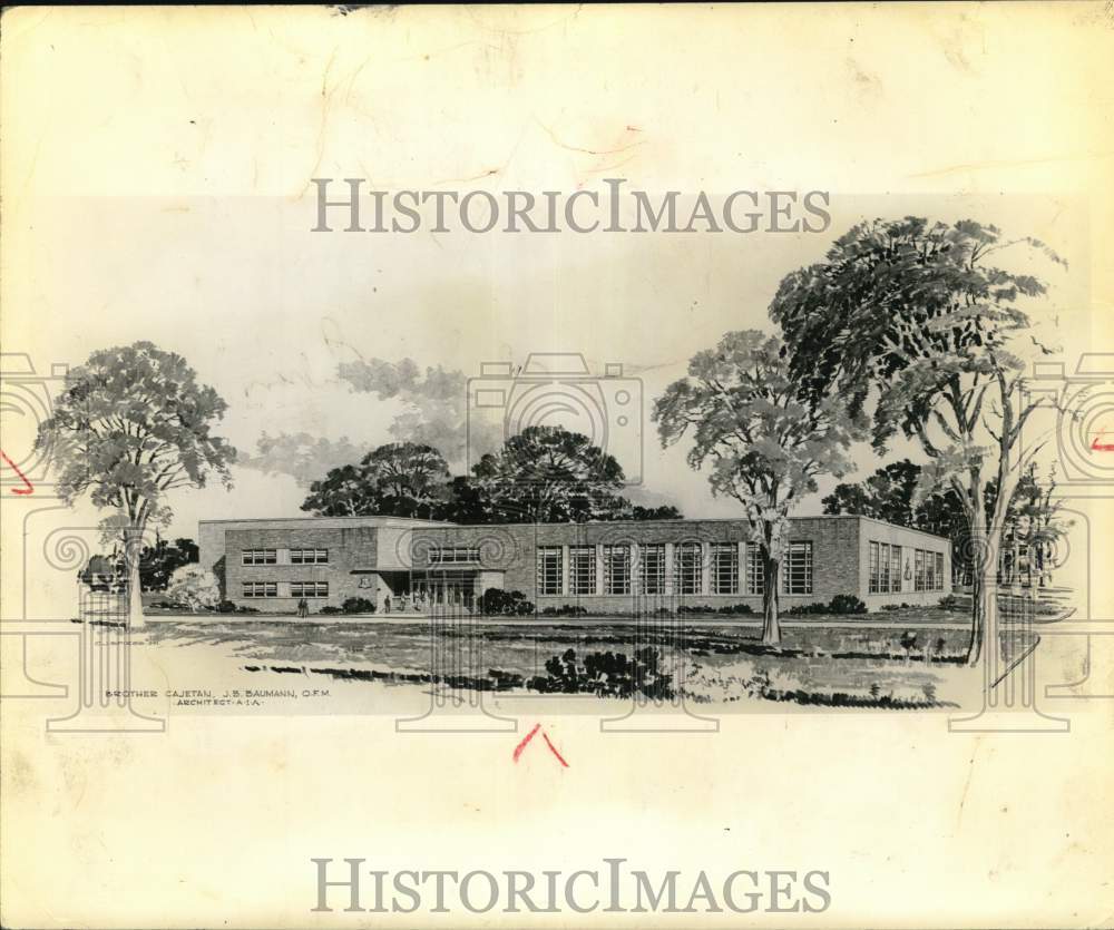 1953 Press Photo Architect's sketch of library at Siena College, Loudonville, NY