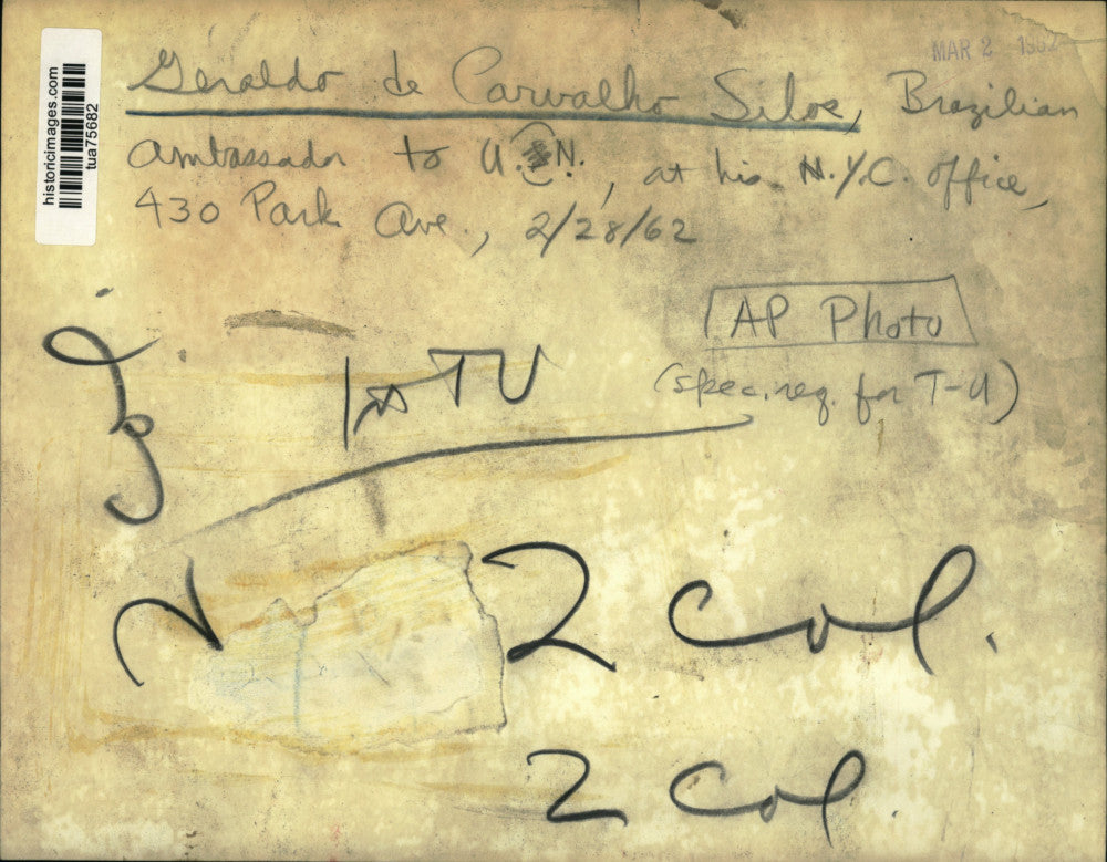 1962 Press Photo Geraldo de Carvalho Sila, Brazilian United Nations Ambassador