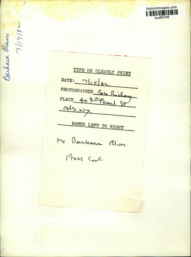 1982 Press Photo Barbara Blum at press conference in Albany, New York