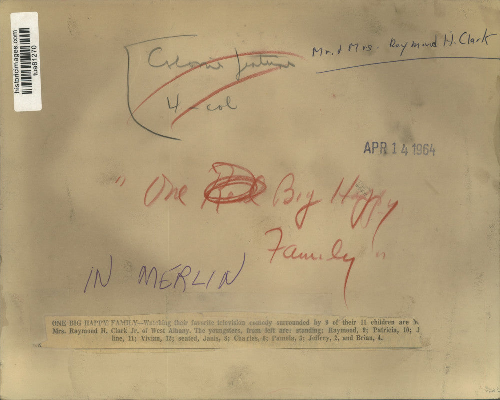 1964 Press Photo The Clark family poses in living room of their New York home