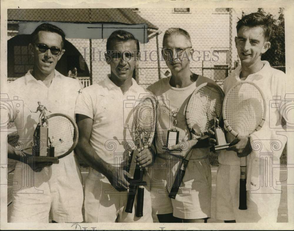 Press Photo Tennis players pose with trophies after match in New York- Historic Images