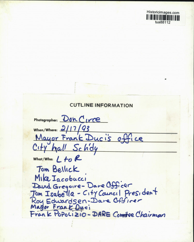 1993 Press Photo Officials with D.A.R.E. banner in Schenectady, New York