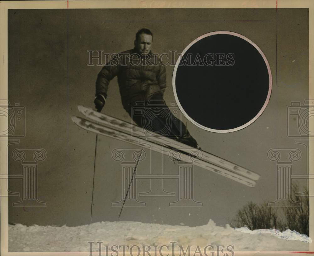 1962 Press Photo Dick Garis, Vermont ski instructor, executing jump turn- Historic Images