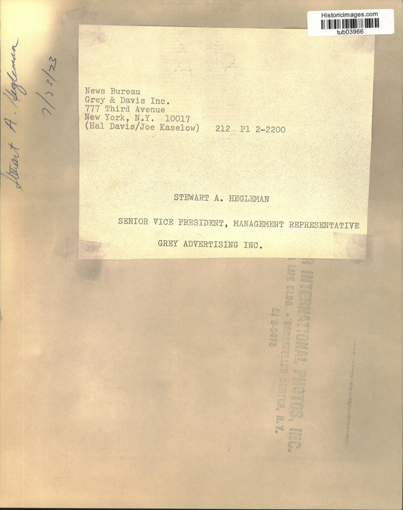 1973 Press Photo Stewart Hegleman, Grey Advertising Inc., New York - tub03966