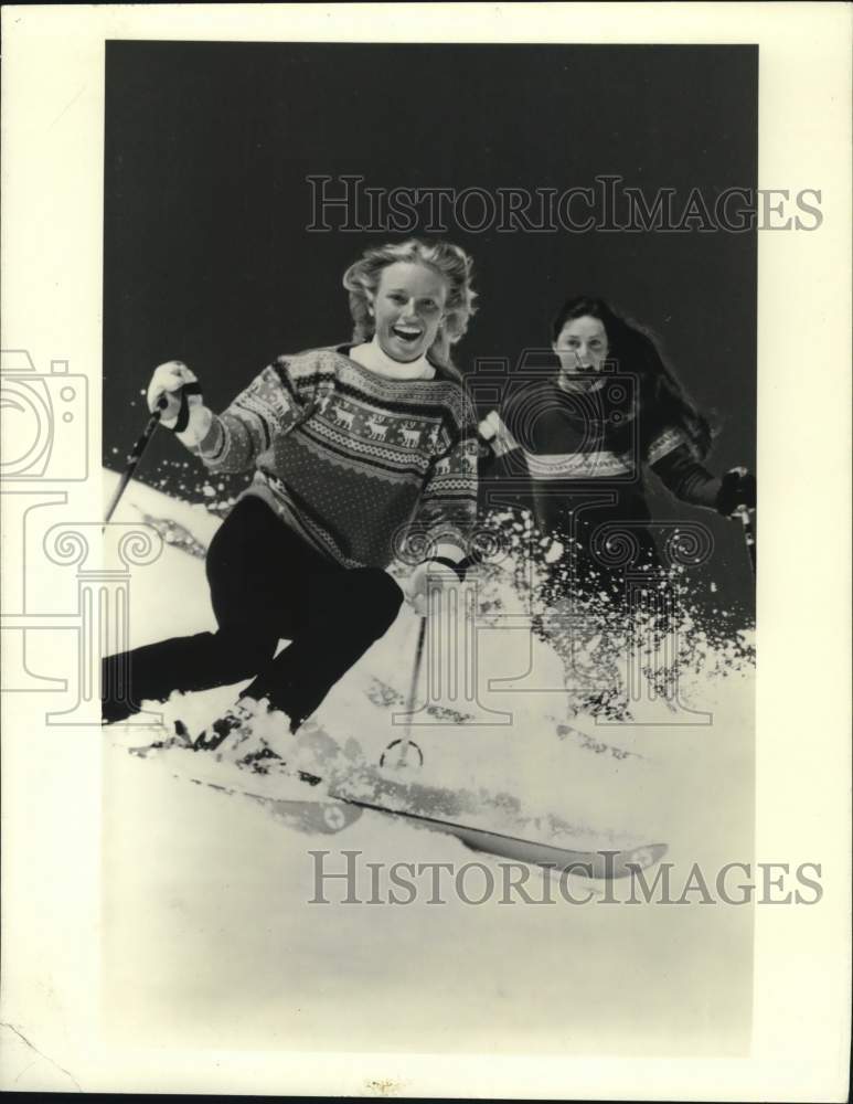 1983 Press Photo Skiers in action at Stowe Ski Area - tub07363- Historic Images