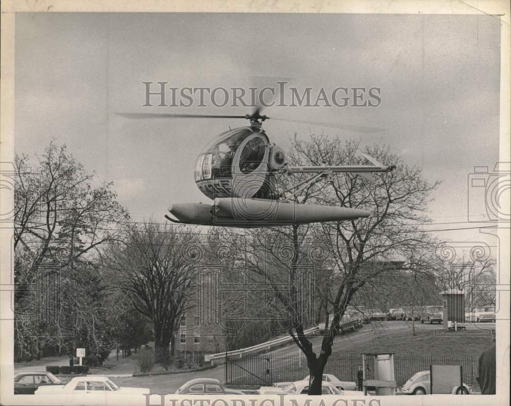 1966 Press Photo Hall & Travers helicopter at armory in Troy, New York