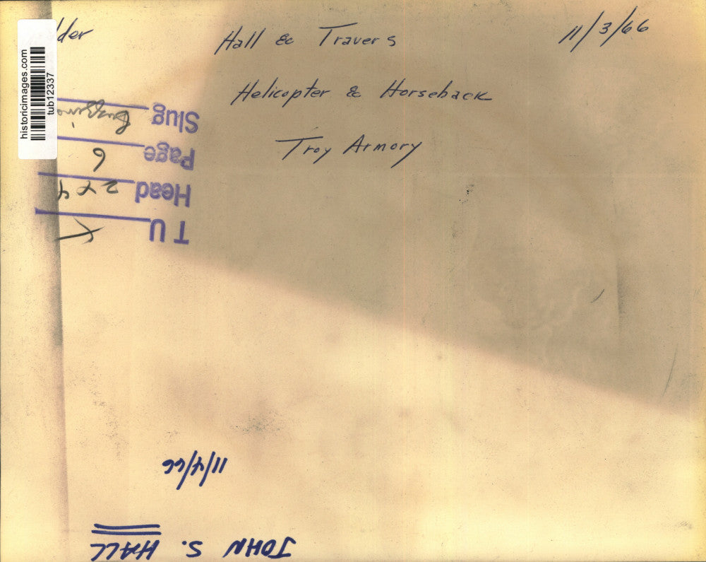 1966 Press Photo Hall & Travers helicopter at armory in Troy, New York