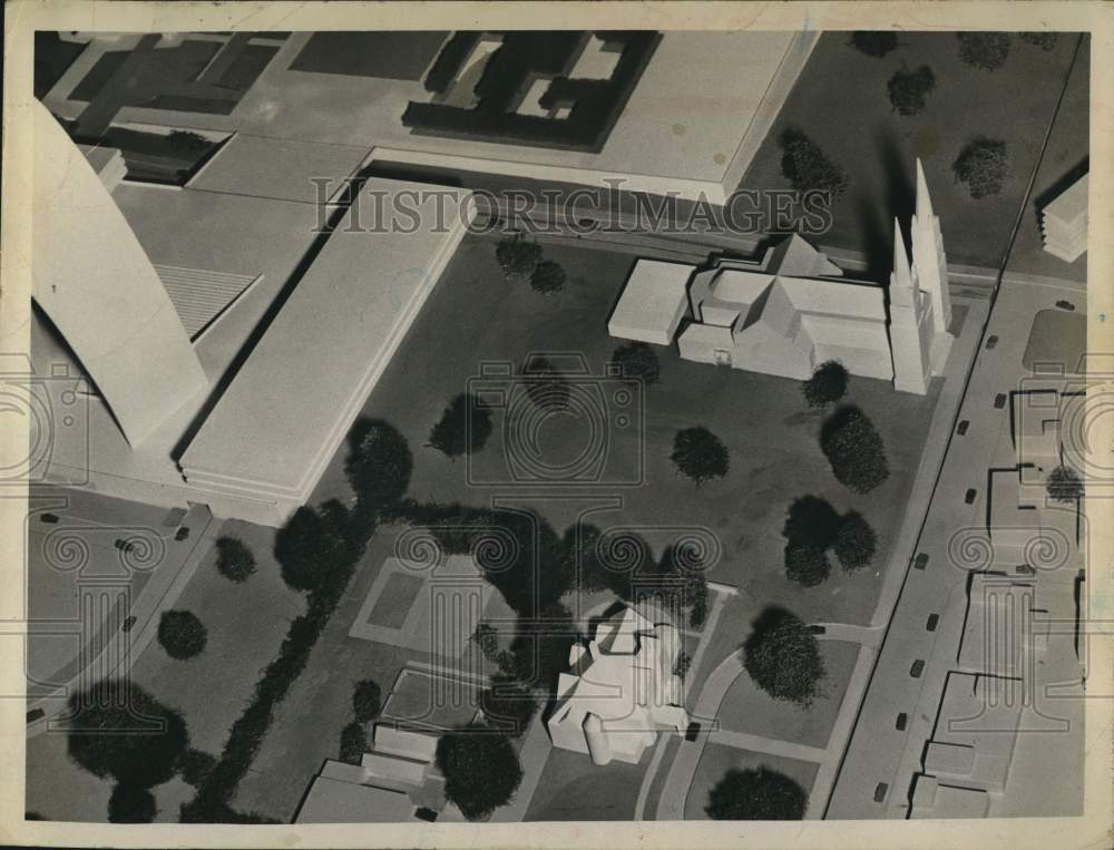 1963 Press Photo Model of South Mall Urban Renewal Shows Cathedral in albany