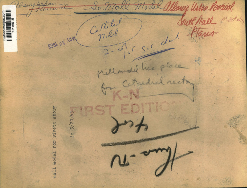 1963 Press Photo Model of South Mall Urban Renewal Shows Cathedral in albany