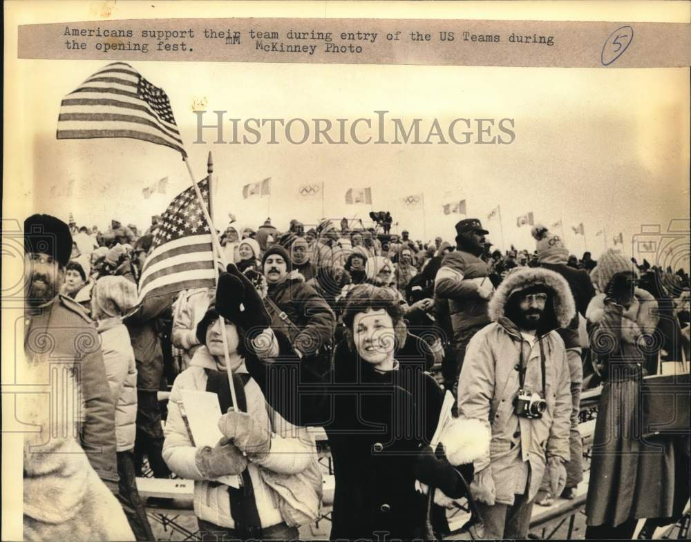 Press Photo Americans at Opening Ceremony of Olympics, Lake Placid, New York- Historic Images