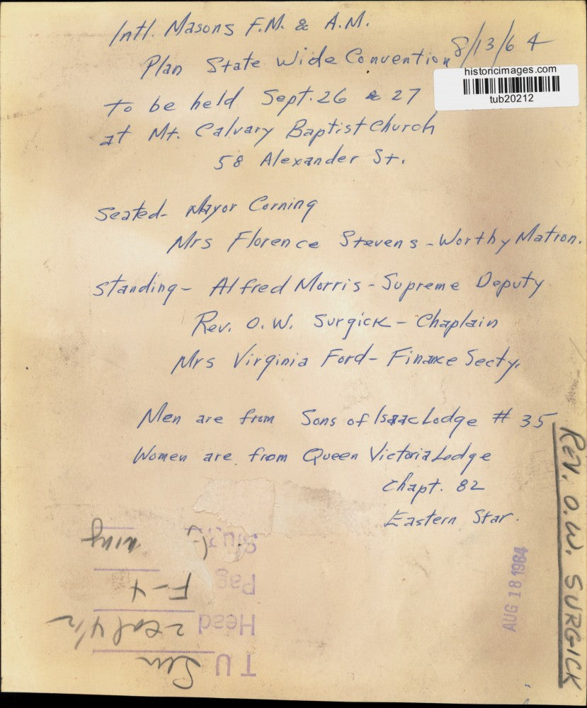 1964 Press Photo Mayor Corning and Masons Plan Convention, New York - tub20212