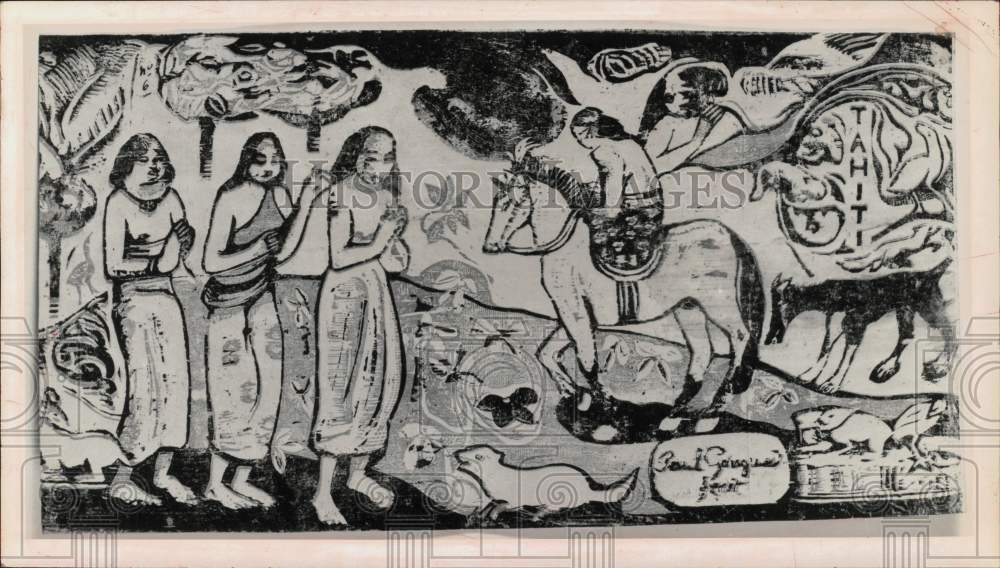 1963 Press Photo "Changement de Residence" Woodcut by Artist Paul Gauguin