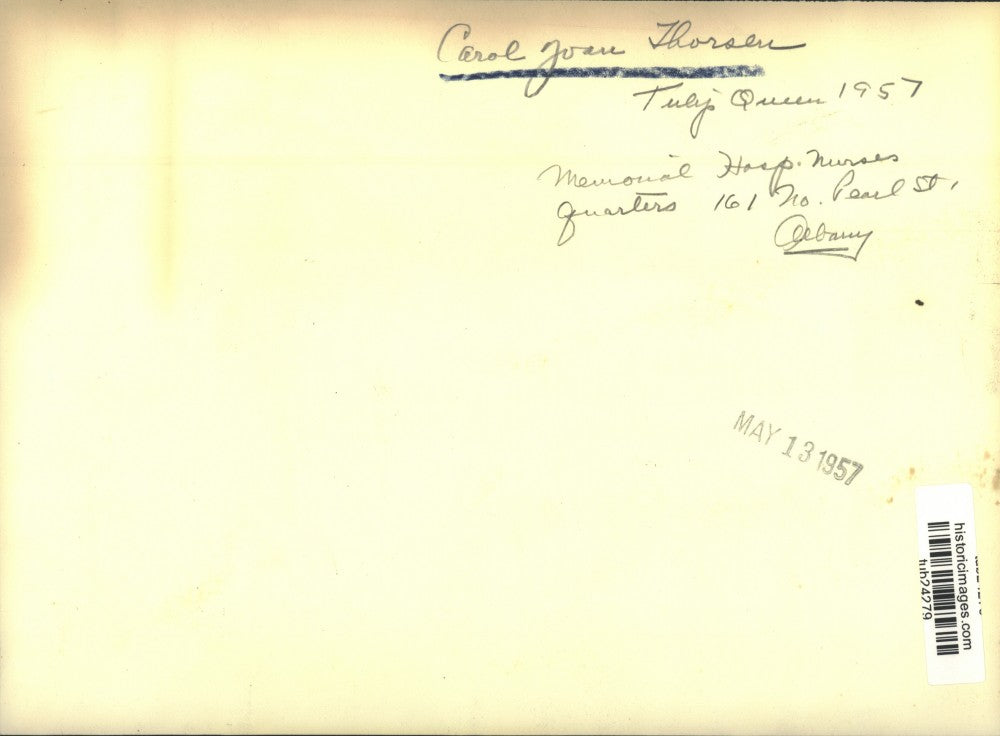 1957 Press Photo Carol Joan Thorsen, Tulip Queen, Albany, New York - tub24279