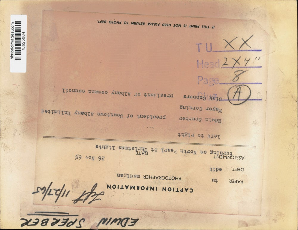 1965 Press Photo Edwin Sperber, Mayor Corning & Dick Connors Turn on Xmas Lights