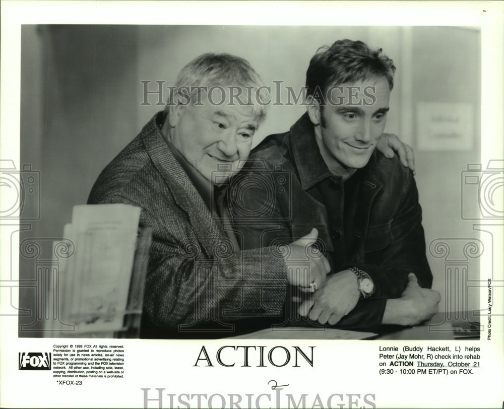 1999 Press Photo Buddy Hackett &amp; Jay Mohr star in &quot;Action&quot; on Fox Television- Historic Images