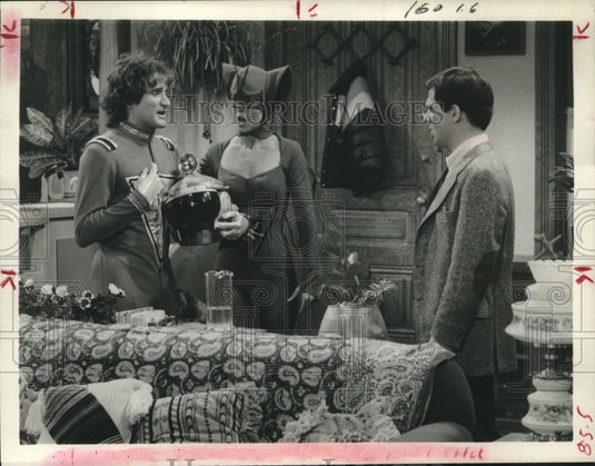 1979 Press Photo Robin Williams, Pam Dawber & Jeff Altman star in "Mork & Mindy"- Historic Images