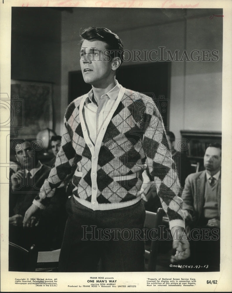 1964 Press Photo Don Murray portrays Norman Vincent Peal in &quot;One Man&#39;s Way&quot;- Historic Images