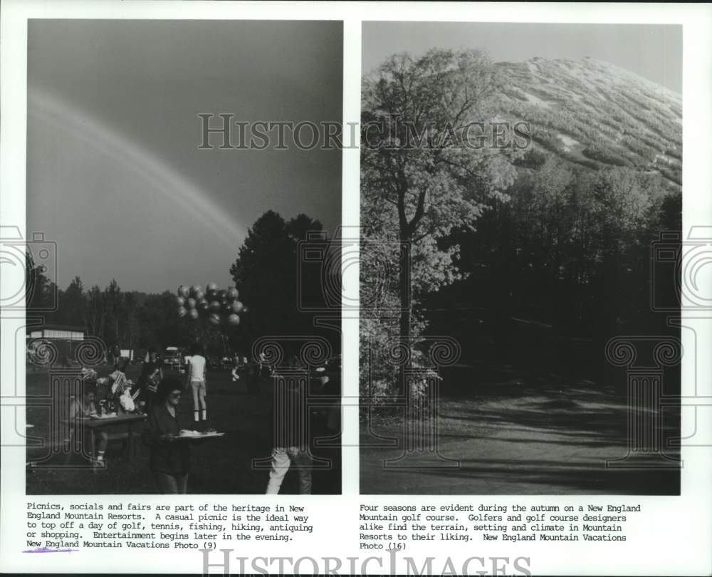 1990 Press Photo Picnics and landscapes promoting New England mountain vacations- Historic Images