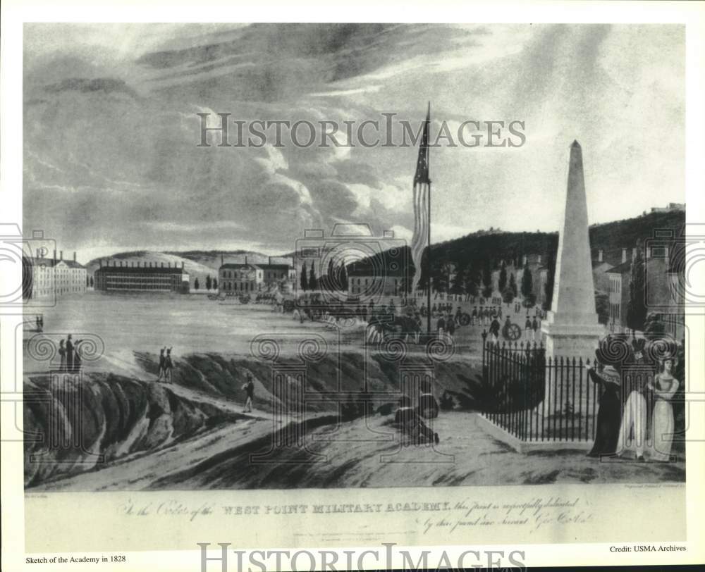 1982 Press Photo Sketch of the West Point Military Academy circa 1828- Historic Images