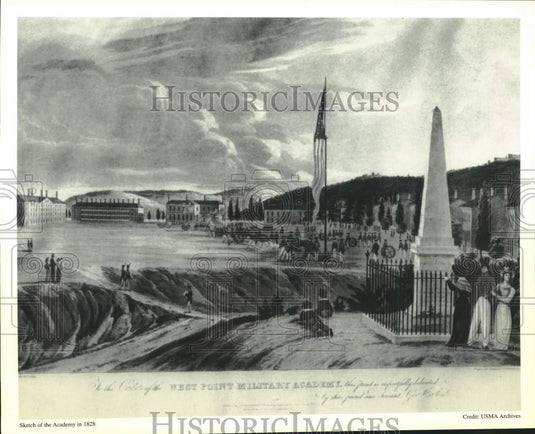 1982 Press Photo Sketch of the West Point Military Academy circa 1828- Historic Images