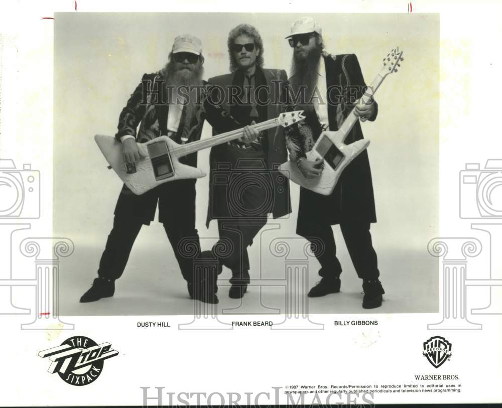 1987 Press Photo Dusty Hill, Frank Beard, Billy Gibbons - musical group ZZ Top- Historic Images