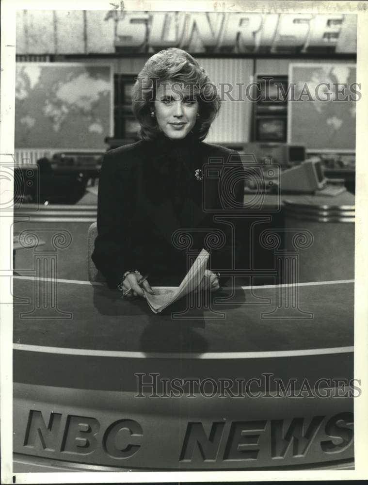 1987 Press Photo Deborah Norville anchors "NBC News at Sunrise" - tup03458- Historic Images