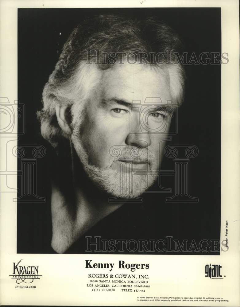 1983 Press Photo Warner Bros. recording artist Kenny Rogers - tup03550- Historic Images